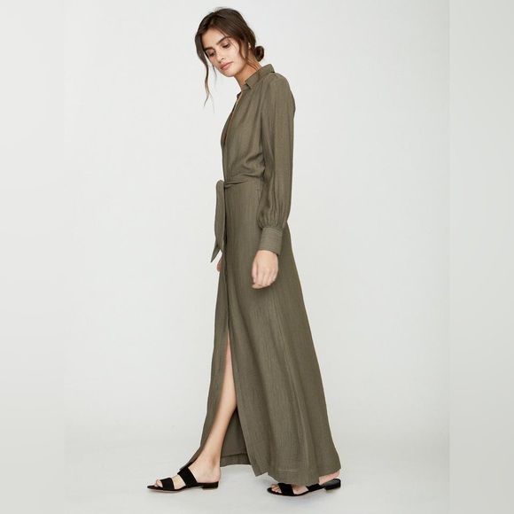 Brochu Walker madsen olive crepe long sleeve maxi dress nwot - Picture 2 of 4